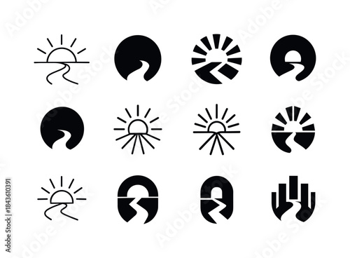Sunlit Path Icons. Sunlit Paths. Icon set. Set Logo of sunlit pa