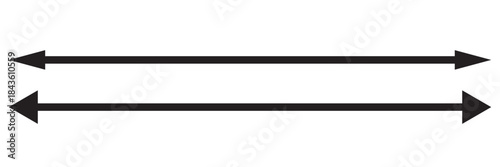 Horizontal long straight arrow signs. Black pointer, direction, position symbol and double arrow icon isolated on white background. Vector Illustration