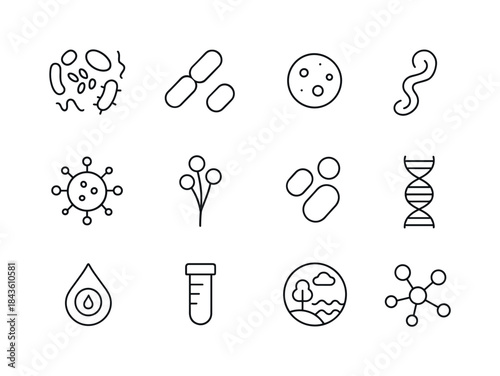 Microbiome Diversity Icons. Microbiome Diversity. Line icon set