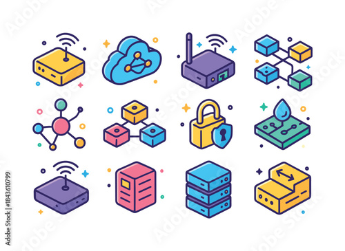Vivid IoT Architecture Icons. IoT architecture. Colorful isometr
