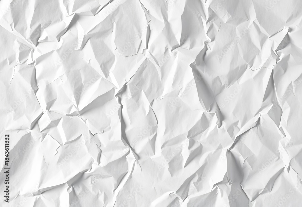 Obraz premium A crumpled sheet of white paper, creases and shadows evident, note, blank