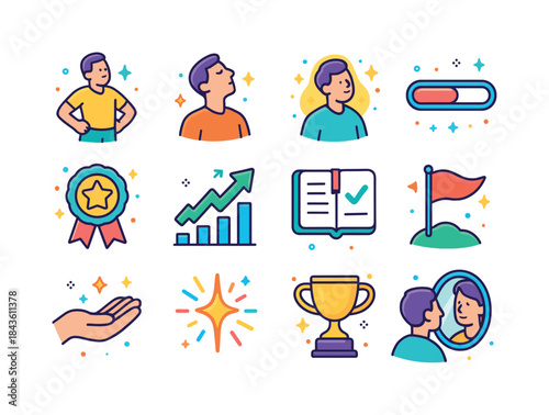 Proud Progress Icons. Proud Progress. Colorful isometric vector