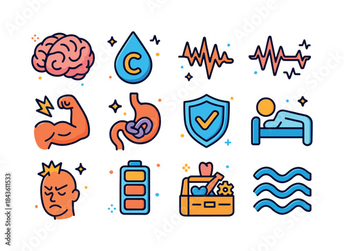 Stress & Health Icons. Stress & Health. Colorful isometric vecto