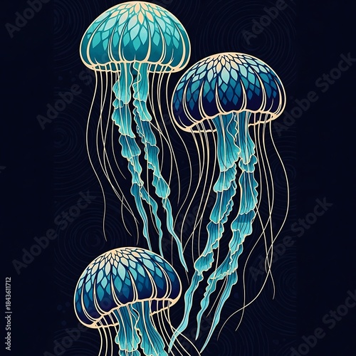 Elegant decorative jellyfish illustration for ocean themed prints branding and creative design projects