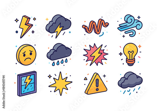 Colorful Stormy Icons. Stormy Mood. Colorful isometric vector ic