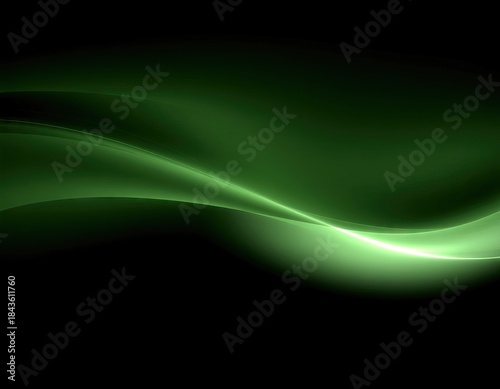 Abstract Glowing Green Wave Overlaying Black Background With Subtle Sparkle Details
