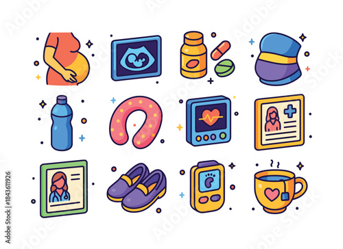 Prenatal Care Icons. Prenatal Care. Colorful isometric vector ic