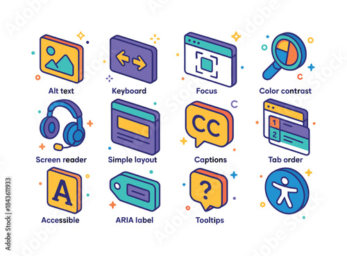 Colorful Web Accessibility Icons. Accessible Web Design. Colorfu