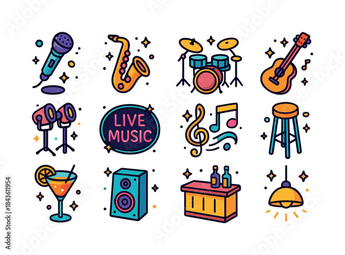 Live Music Icons. Live Music Night. Colorful isometric vector ic