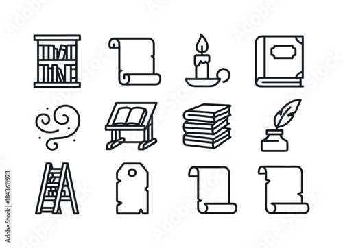 Ancient Library Icons. Ancient library. Line icon set of ancient