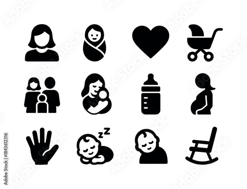 Motherhood Icon Set. Motherhood. Solid icon set of Motherhood: m