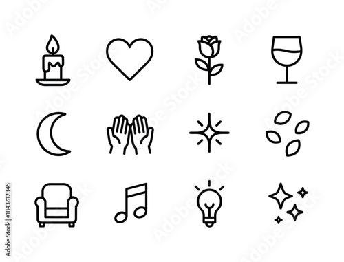 Romantic Icon Collection. Romantic Ambience. Line icon set of Ro