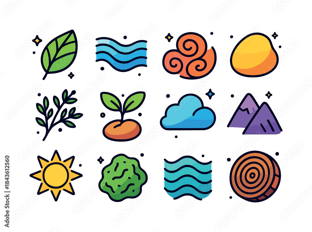Fototapeta premium Nature-Inspired Icon Set. Nature-Inspired Design. Colorful isome