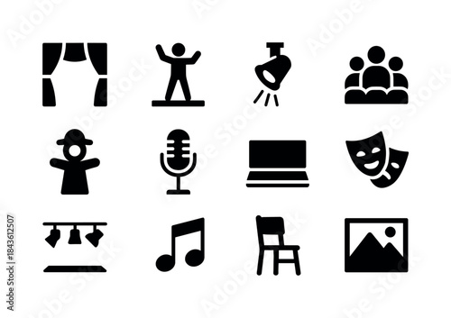 Stage Performance Icons. Stage Performance. Solid icon set of St
