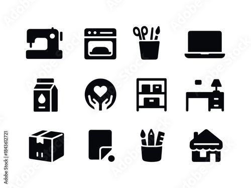Home Business Icons. Home-based businesses. Solid icon set of Ho