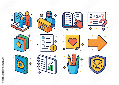 Colorful Academic Icons. Academic support. Colorful isometric ve