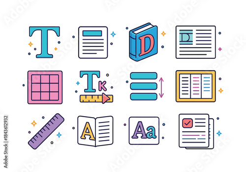 Colorful Typography Icons. Editorial typography. Colorful isomet