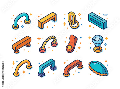 Colorful Hardware Icons. Hardware pulls. Colorful isometric vect