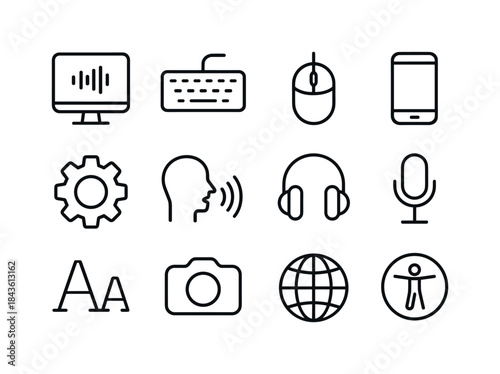 Accessible Tech Icons. Accessible technology. Line icon set of a