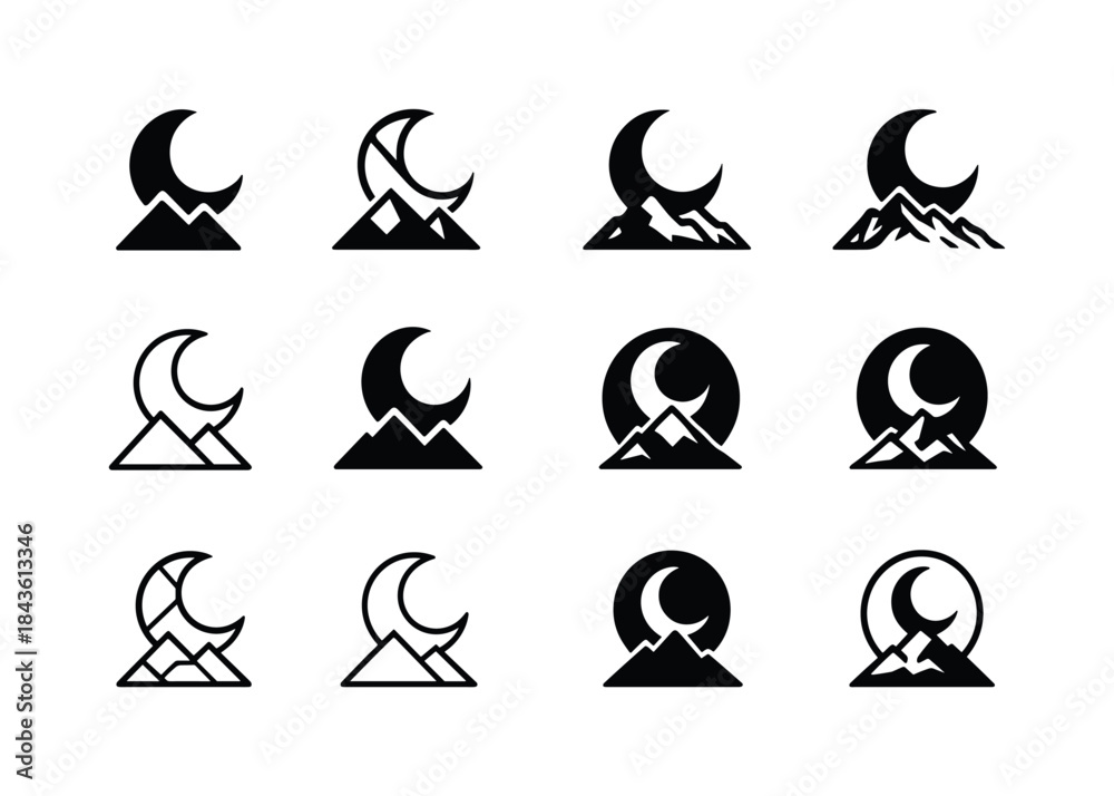 Fototapeta premium Moon Logo Variations. Moon. Icon set. Set Logo of Moon: moon ove
