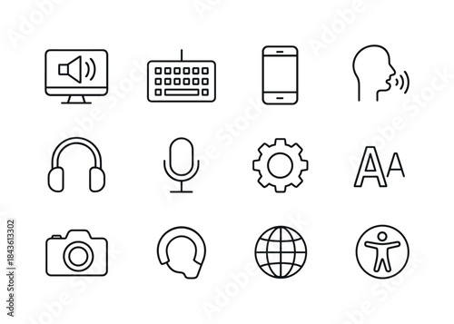 Accessible Tech Icons. Accessible technology. Line icon set of a