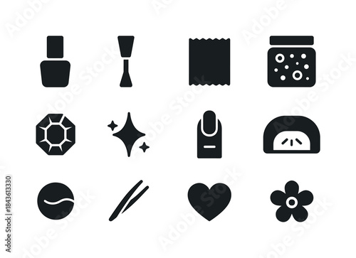 Glam Nails Icons. Glam Nails. Solid icon set of Glam Nails: poli