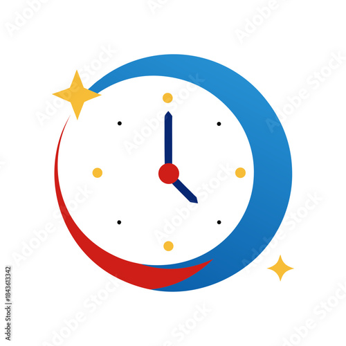 vector clip art clock striking midnight on white background for web and graphic design