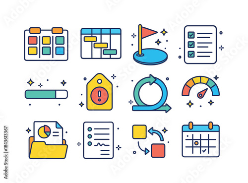 Project Management Icons. Project Management Tools. Colorful iso