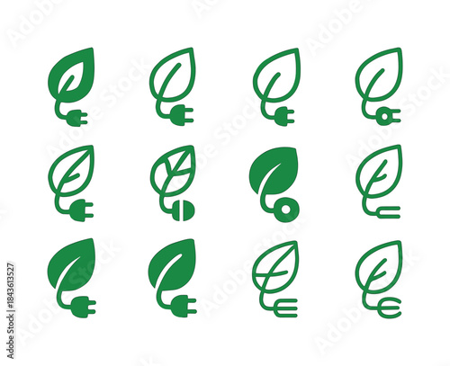 Eco-Tech Logo Set. customizable eco-friendly tech products. Icon