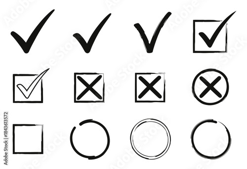 Check tick mark icon set Cross box x check mark checkbox v list draw hand drawn sketch doodle