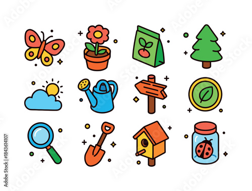 Kids Nature Icons. Kids and nature. Colorful isometric vector ic