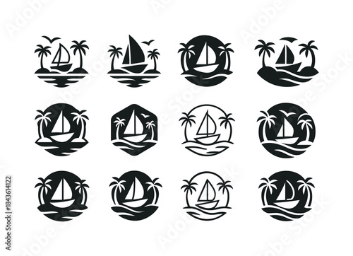Island Tour Icons. island hopping boat tours. Icon set. Set Logo