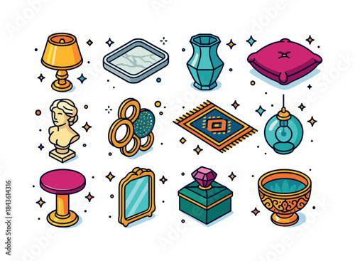Luxury Decor Icons. Luxury accents. Colorful isometric vector ic