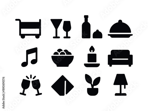 Home Entertaining Icons. Entertaining at Home. Solid icon set of
