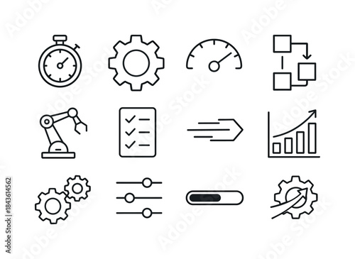 Productivity Icons Grid. Cost of production