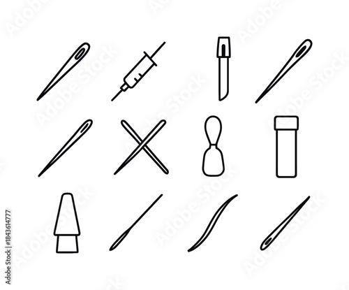 Needle Icon Collection. Sharp Needle. Line icon set of Sharp Nee