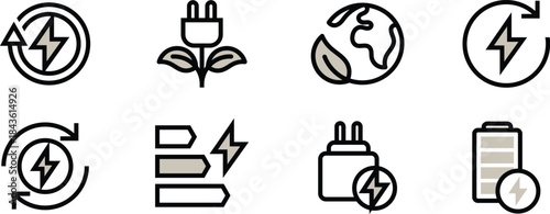 Minipack Vector Icons set of battery, charger, electricity, renewable energy for Websites, Mobile Apps, UI UX, User Interfaces, and Digital Asset