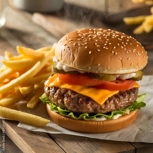 hamburger with french fries