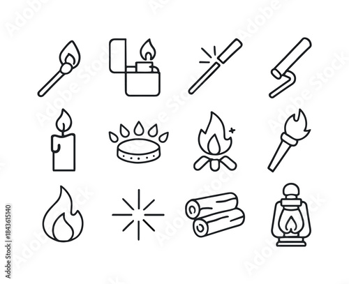 Fire Icon Collection. Fire Sources. Line icon set of Fire Source