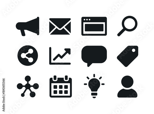 Consultant Marketing Icons. Marketing for consultants. Solid ico