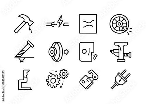 Broken Equipment Icons. Broken Equipment. Line icon set of Broke