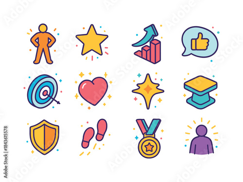 Self-Confidence Icons. Self-Confidence. Colorful isometric vecto