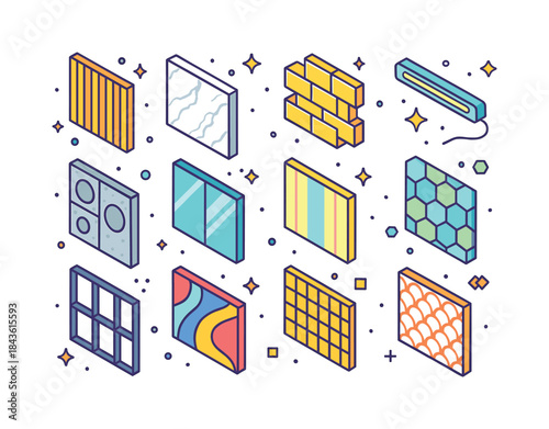 Colorful Modern Wall Icons. Modern Wall Design. Colorful isometr