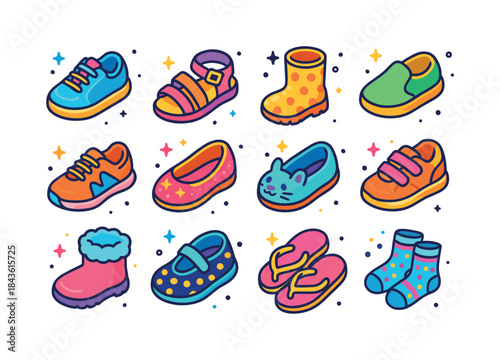 Kids Footwear Icons. Kids