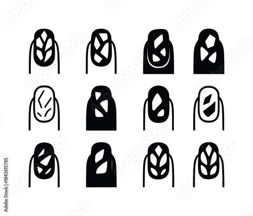 Foil Nails Icons. Foil nails. Icon set. Set Logo of Foil nails: