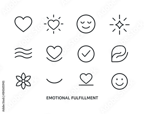 Emotional Icon Set. Emotional Fulfillment. Line icon set of Emot