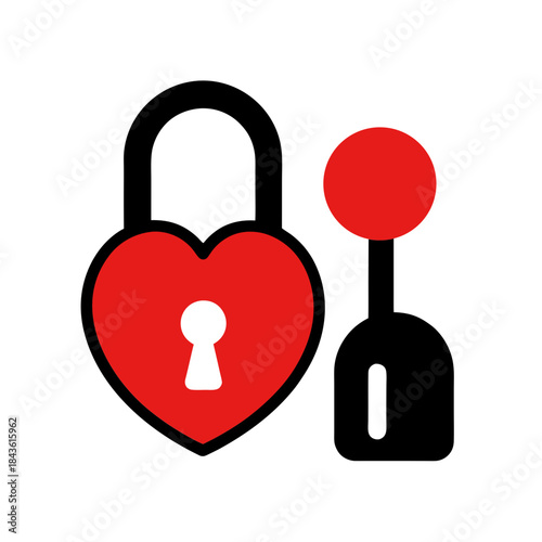 vector clip art lock and key heart on white background for web and graphic design