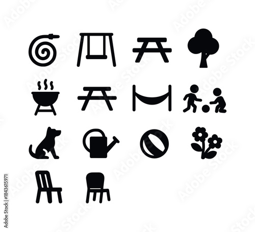 Family Backyard Icons. Family Backyard. Solid icon set of Family
