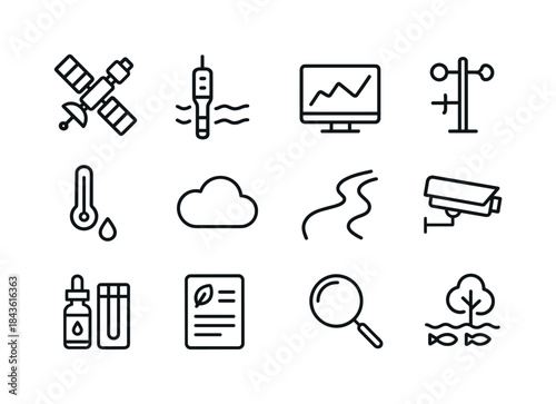 Environmental Monitoring Icons. Environmental monitoring. Line i