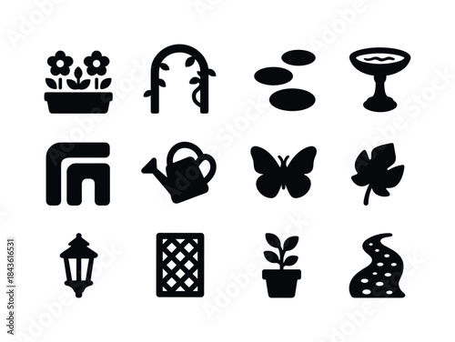 Sunlit Garden Icons. Sunlit garden trails. Solid icon set of sun